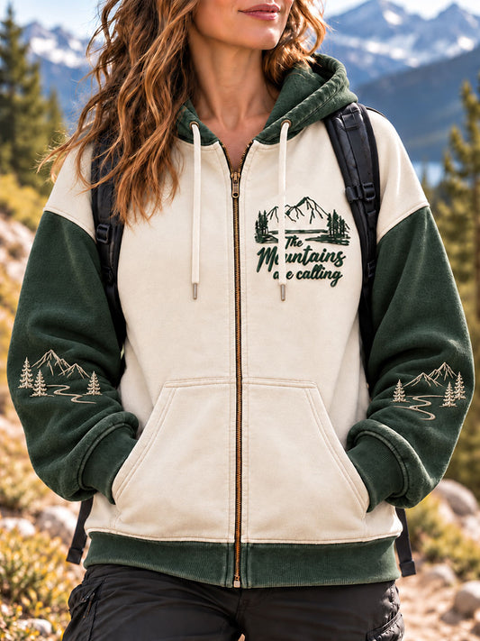 Women's The Mountains are Calling Print Zip-Up Hoodie