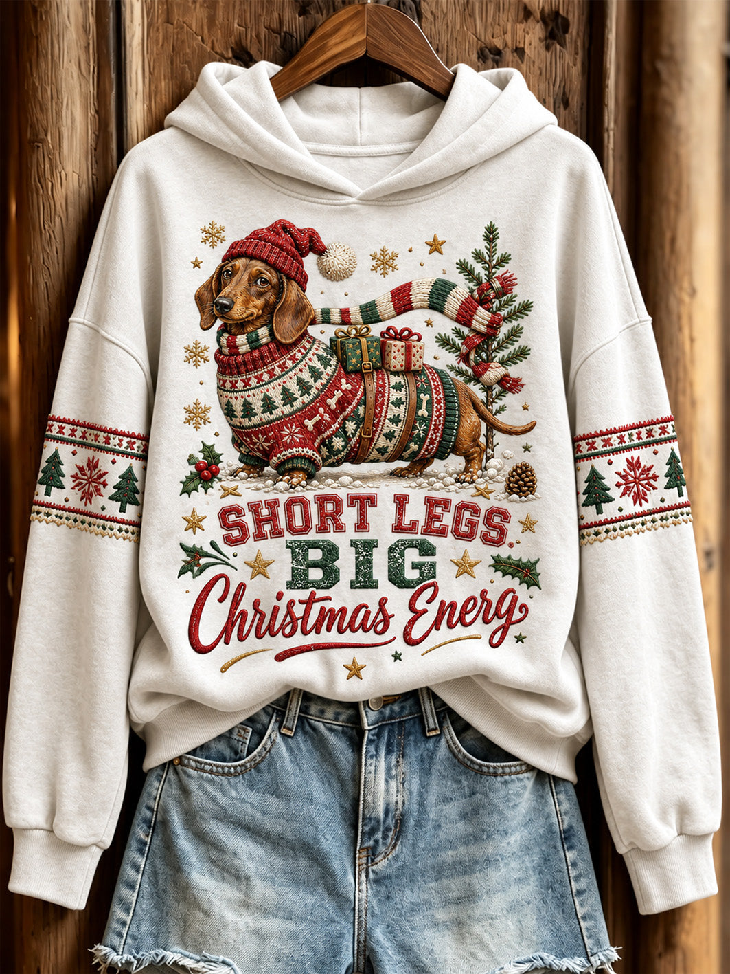 Women's Christmas Dachshund pattern casual hoodie