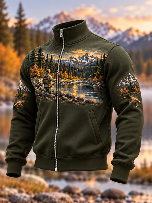 Men's Vintage Wilderness Fishing Print Top
