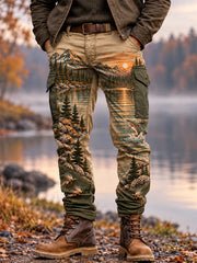 Men's Vintage Wilderness Fishing Print Casual Work Trousers