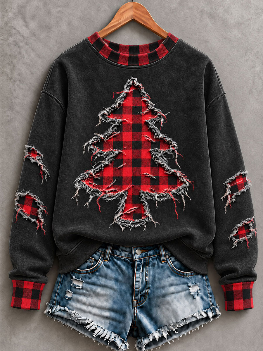 Women's Vintage Christmas Tree Art Regular Sweatshirt