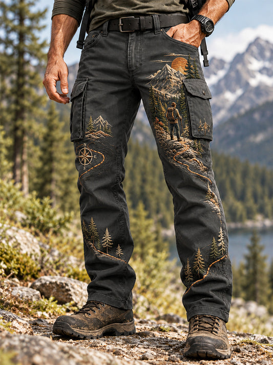 Men's Wilderness Trail Print Hike Lovers Casual Cargo Pants