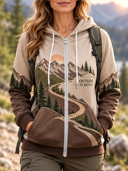 Women's Wilderness Trail Print Hike Lovers Zip-Up Hoodie