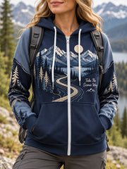 Women's Wilderness Trail Print Hike Lovers Zip-Up Hoodie