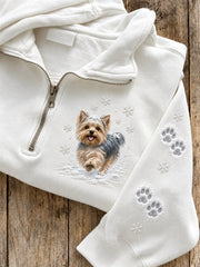 Women's Snowy Winter Yorkie Dog In the Snow Print Zip Up Sweatshirt