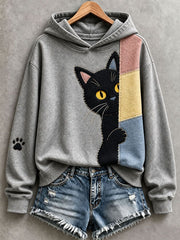 Women's Cute Cat Patchwork Art Hoodie