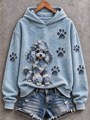 Women's Poodle & Paw Prints Patchwork Print Casual Hoodie