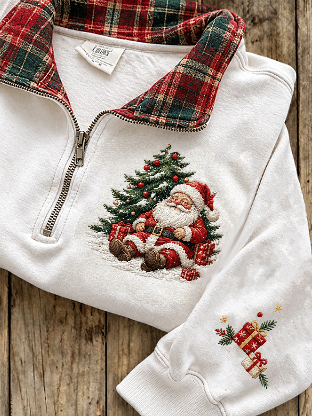 Women's Christmas Winter Santa Claus Pattern Casual Half-Zip Sweatshirt