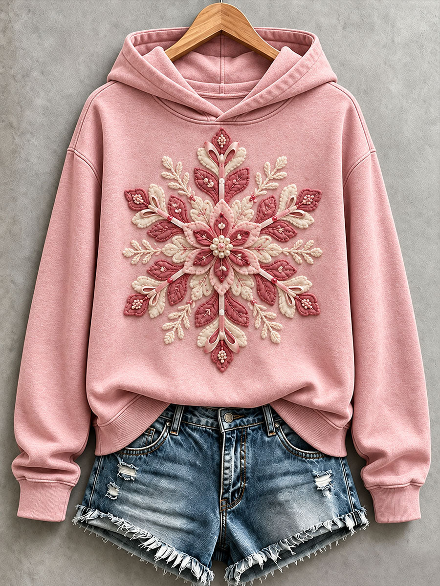 Women’s Pink Snowflake Patchwork Art Hoodie