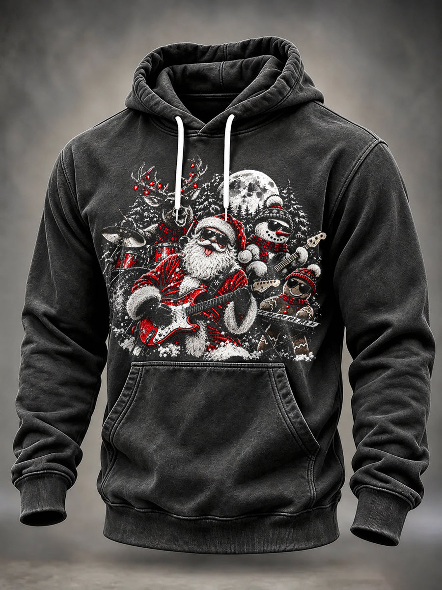 Men's Heavy Metal Rock Christmas Print Hoodie With Pocket
