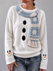 Women's Snowman With Scarf Inspired Pattern Cozy Flannel Sweatshirt