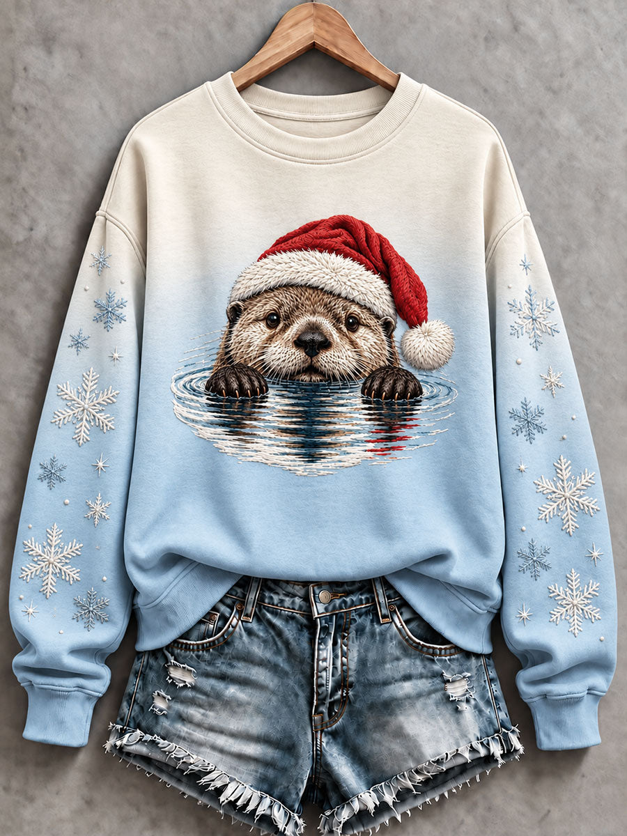 Women's Christmas Otter Print Casual Sweatshirt