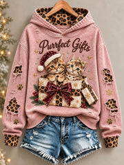 Women's Christmas Funny Cat Art Print Regular Hoodie