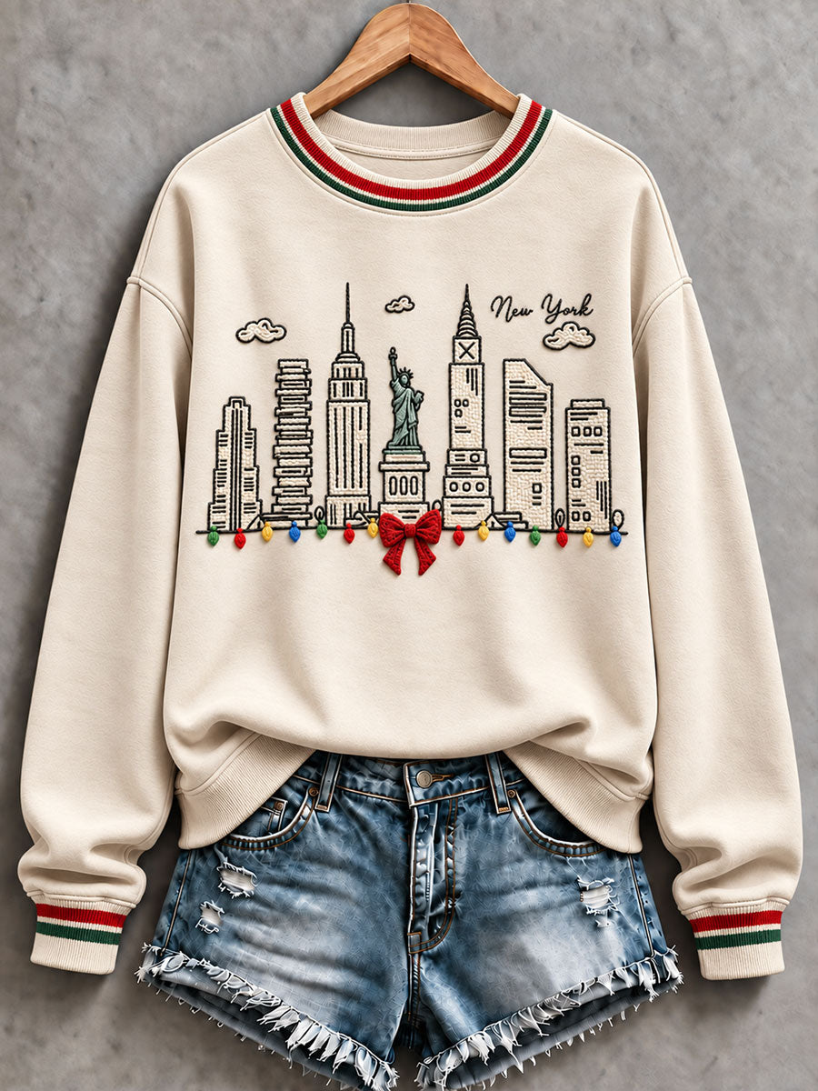 Women's New York Christmas Print Casual Sweatshirt