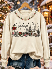 Women's Vintage Silent Night Cottage Print Casual Sweatshirt