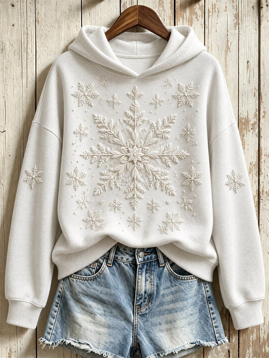 Women's Vintage Classy Christmas Snowflakes Relief Art Print Hoodie