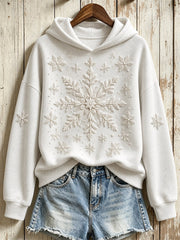 Women's Vintage Classy Christmas Snowflakes Relief Art Print Hoodie