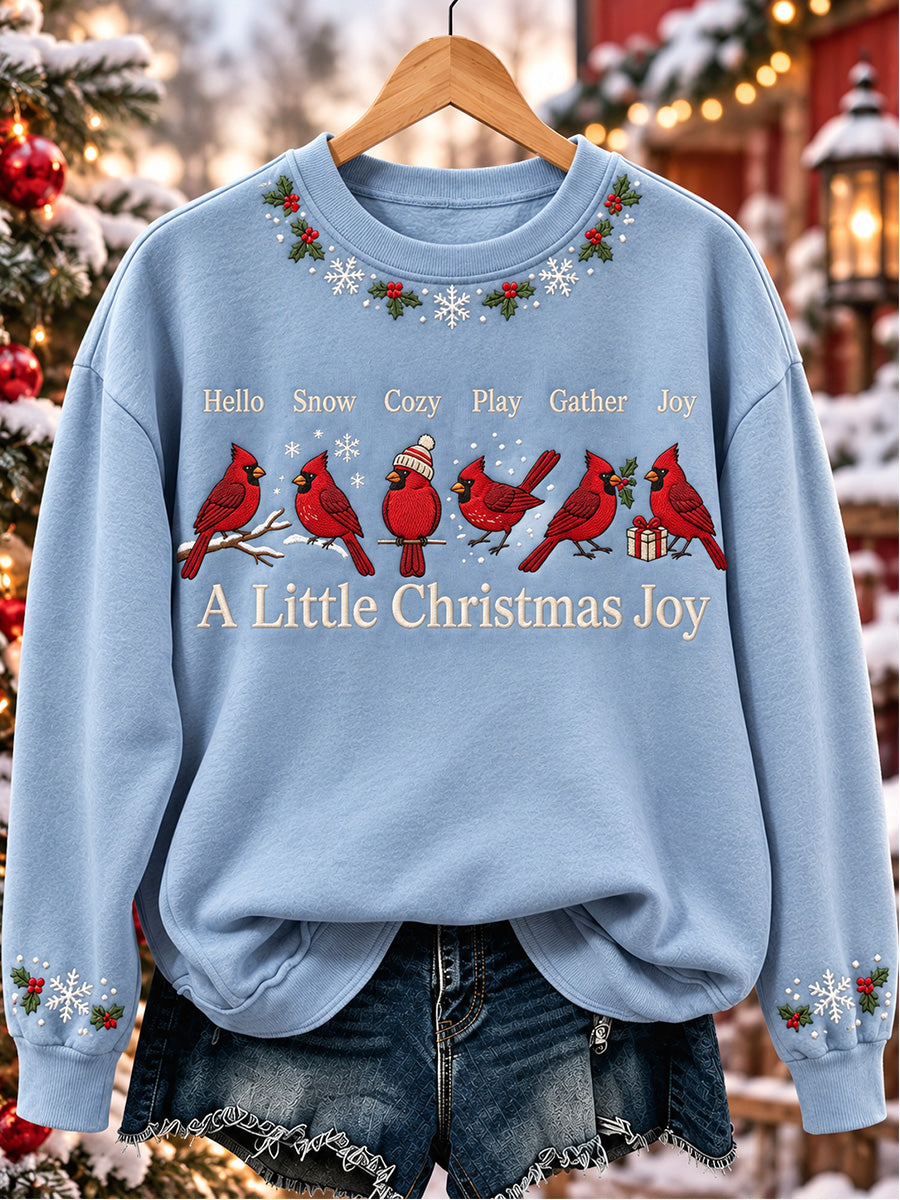 Women's Vintage Christmas Cardinal A Little Christmas Joy Print Casual Sweatshirt