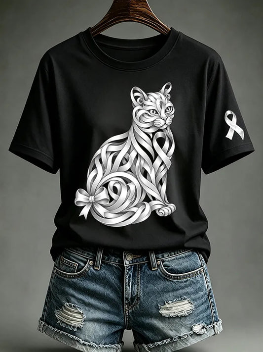 Women's Lung Cancer Awareness Print Short Sleeve T-shirt