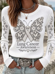 Women's Lung Cancer Awareness Print Waffle T-shirt