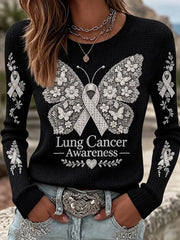 Women's Lung Cancer Awareness Print Waffle T-shirt