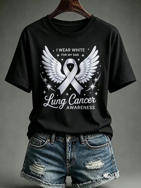 Women's Lung Cancer Awareness Print Short Sleeve T-shirt