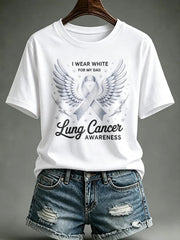 Women's Lung Cancer Awareness Print Short Sleeve T-shirt