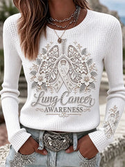 Women's Lung Cancer Awareness Print Waffle T-shirt