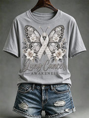 Women's Lung Cancer Awareness Print Short Sleeve T-shirt