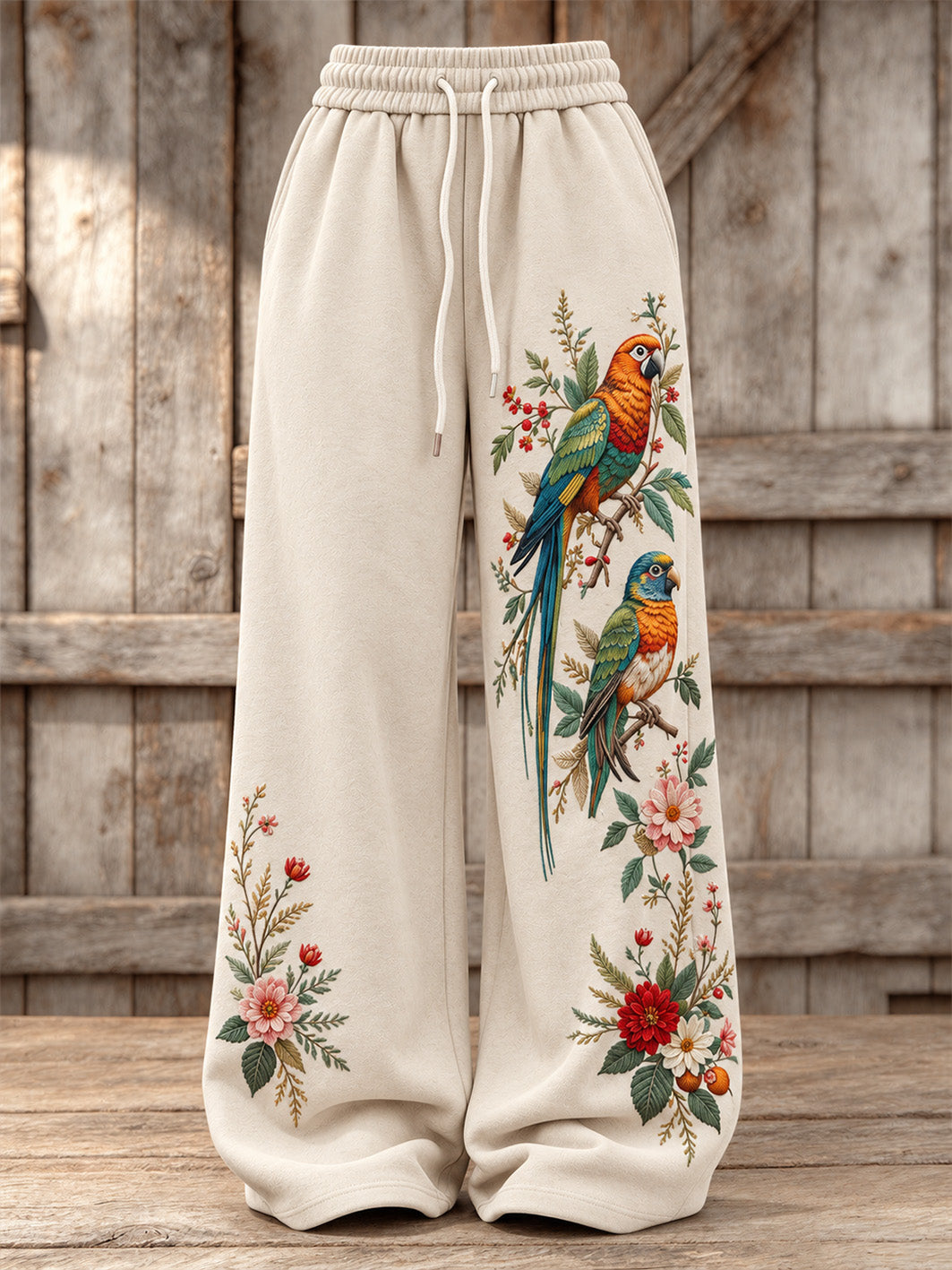 Women's Forest Parrot and Floral Pattern Casual Sweatpants