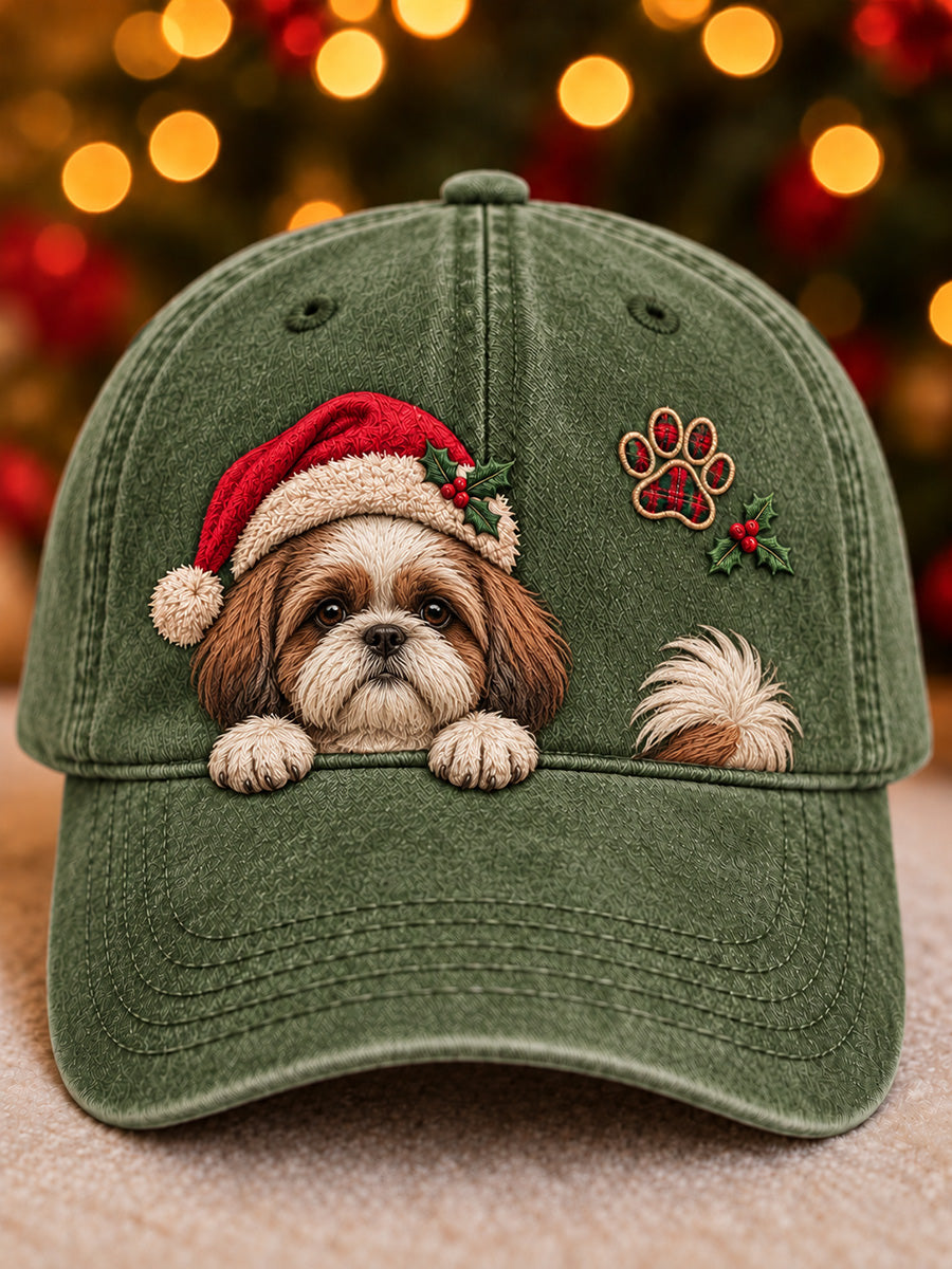 Christmas Peeking Shih Tzu & Paw Print Unisex Hat
