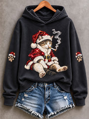 Women's Christmas Cat Print Regular Sweatshirt