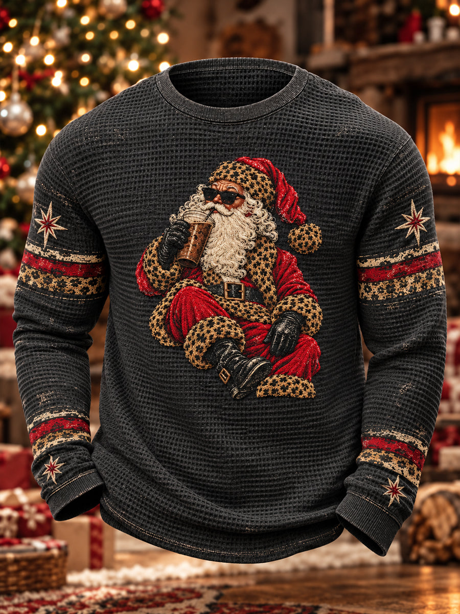 Men's Christmas Printed Waffle Top