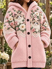 Women's Cute Cat Art Print Long Coat