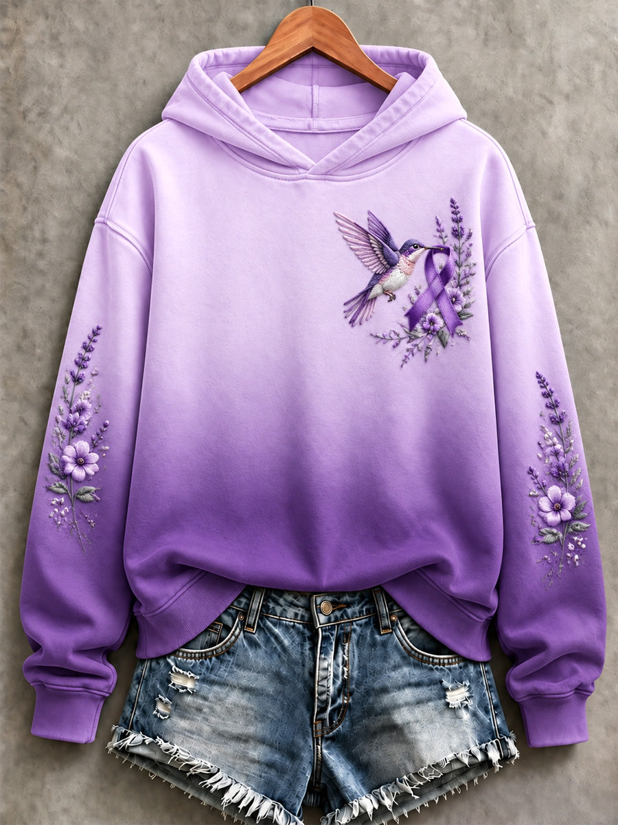 Women's  Purple Floral & Hummingbird Print Alzheimer's Awareness Support Hoodie