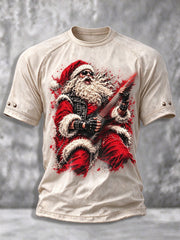 Men's Heavy Metal Rock Christmas Print T-shirt
