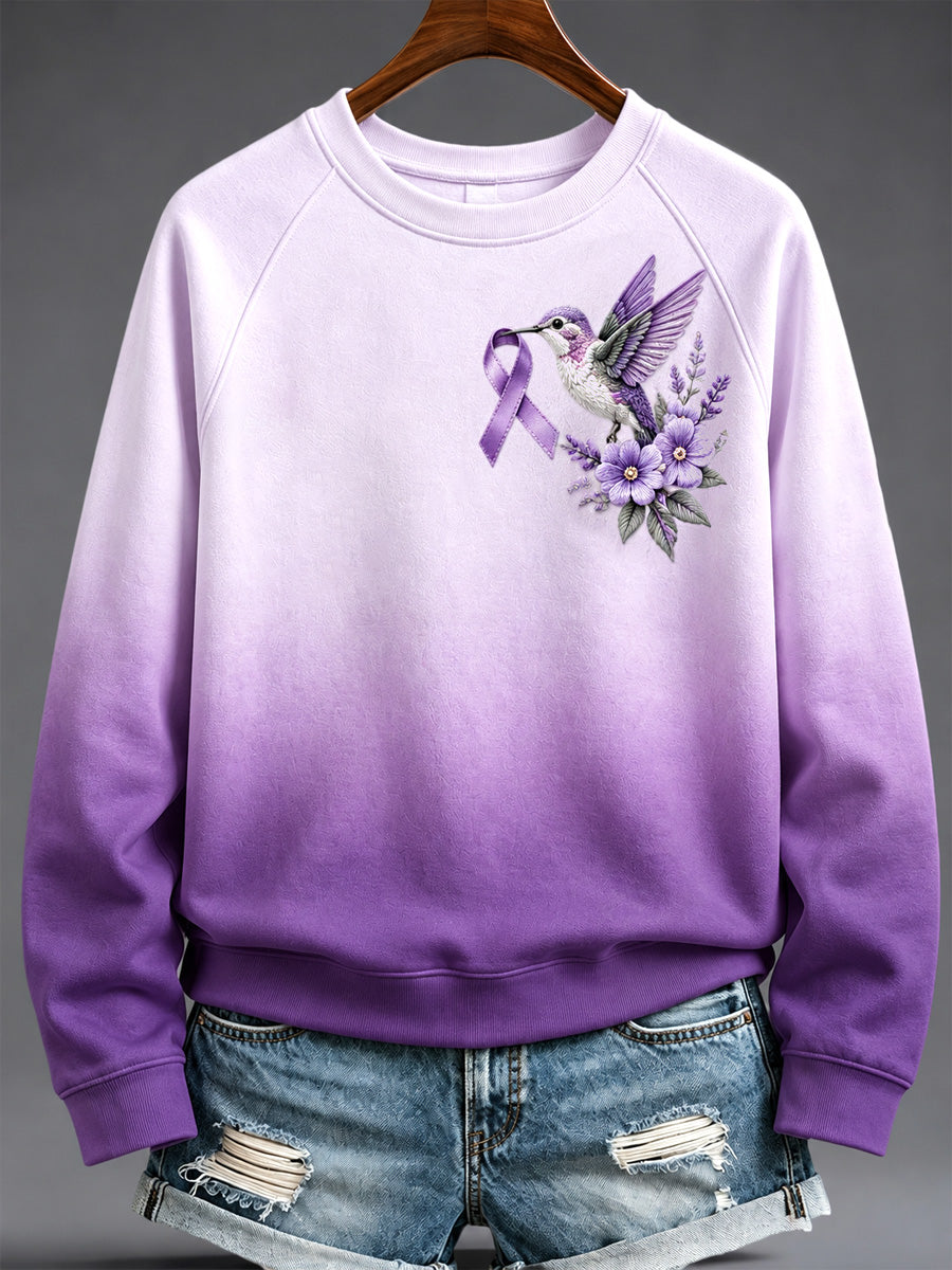 Women's  Purple Floral & Hummingbird Print Alzheimer's Awareness Support Sweatshirt