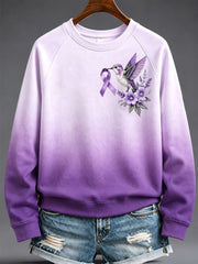 Women's  Purple Floral & Hummingbird Print Alzheimer's Awareness Support Sweatshirt