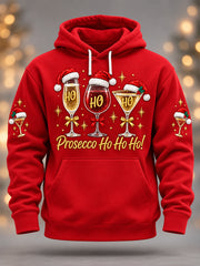Men's Funny Merry Christmas Wine Glass Print Casual Hoodie